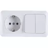Горизонтальный блок: двухклавишный выключатель + розетка с заземлением, белый UNIVersal Олимп О0033