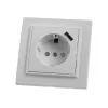 Розетка STEKKER 1-местная с/з, 220В, 16А с защитной шторкой и с USB, серия Эрна, белая 39051