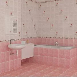 Бордюр керамический НЗКМ Валентино Цветы розовый 200х57 мм, изображение 2