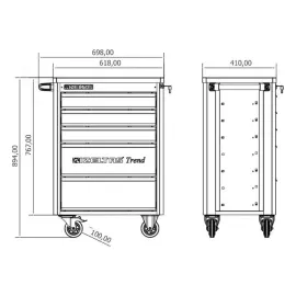 Инструментальная тележка IZELTAS TREND 5 выдвижных ящиков, полный 8244005096, изображение 2