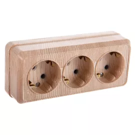 Розетка Intro 220611 3х2PE, 16А, 250В, IP20, ОУ, Quadro, сосна Б0036148, изображение 2