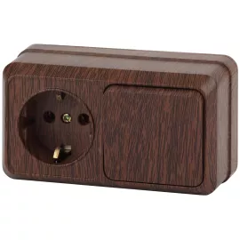 Горизонтальный блок: розетка+выключатель Intro 270110 10-16А 250В, IP20, ОУ, Quadro, венге Б0036151