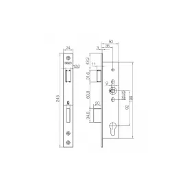 Корпус огнестойкого замка NEMEF 9673/08/35mm PZ92, прав. наружу лев. внутрь направление 1,4, Антипаник, разрез. шток, фронт. планка 24x245 н 69511, изображение 2