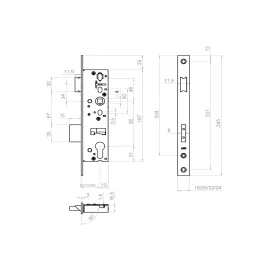 Корпус замка NEMEF 98009600N/22/35mm нержавеющая сталь front 22x245, DIN, реверсивный 69234, изображение 2