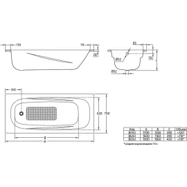 Стальная ванна BLB Universal Anatomica 170х75 см, прямоугольная, с отверстиями для ручек B75U, изображение 2