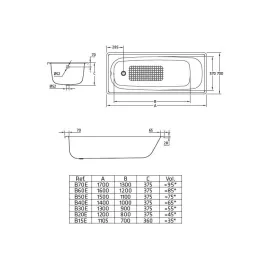 Стальная ванна BLB EUROPA MINI 105 см, прикручивающиеся ножки B15ESLS, изображение 2