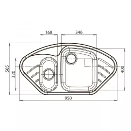 Мойка GRANFEST CORNER GF-C--960E мрамор, угловая, 950х505 мм, черный C-960 E чер, изображение 2