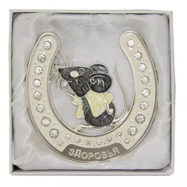 Подкова Мышка. Здоровья с эмалью и стразами, подвесная HG-21633, 10*0,5*10см, изображение 2