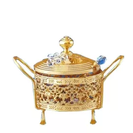 Сахарница с виноградной лозой, с ложечкой, позолоченная 4337/EY/G, d=10см,h=11см