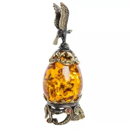 Фигурка Яйцо с сапсаном (латунь, янтарь) Art East, изображение 2