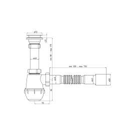 Сифон для умывальника/мойки АНИ Пласт бутылочный, 1 1/2 дюйма x 40 мм, гофрированный, 40х40/50 мм, нержавеющая сетка A0115 025-0129, изображение 2