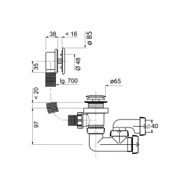 Сифон для ванны Wirquin QUICK CLAC с автоматическим выпуском, 700 мм - хром SP602 30718585, изображение 2