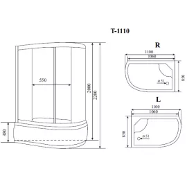 Timo Standart T-6610 Silver Fabric L душевая кабина (110*85*220), шт, изображение 2
