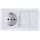 Горизонтальный блок: двухклавишный выключатель + розетка с заземлением, белый UNIVersal Олимп О0033