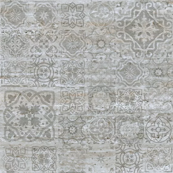 Керамогранит Граните Стоун Травертин Декор сильвер 1200x1200 полированный CF061 PGR