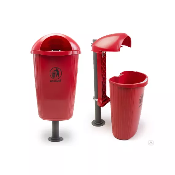 Навесная уличная урна BOXSAND 60 литров со съемным корпусом, цвет красный 8005–BOXSAND, изображение 2