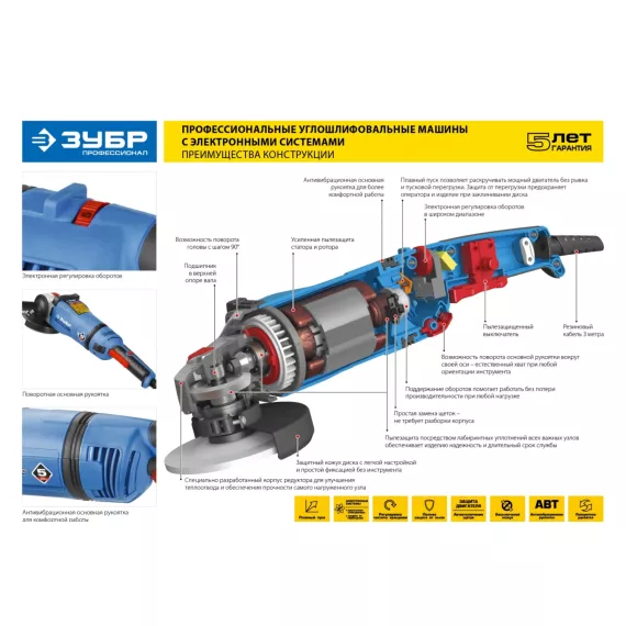 Углошлифовальная машина ЗУБР ПРОФЕССИОНАЛ УШМ-П125-1200 ЭПСТ, изображение 10