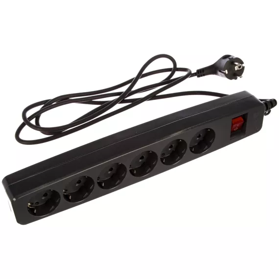 Сетевой фильтр 6 розеток, 2м, с/з, шторками и выключателем, черный SF-6es-2m-B ЭРА C0039534, изображение 2