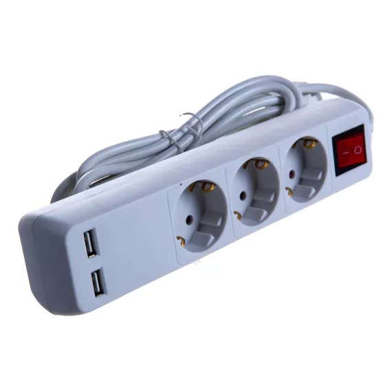 Удлинитель IN HOME 3GSU-3-SMART 3-х местный c выключателем 2-х USB 10А с заземлением 3м 8533 4690612010724, изображение 2