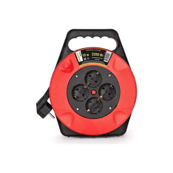 Удлинитель на катушке ExeGate Master ECS-1-1B 4 евро с заземлением 10м. защита от детей и перегрузки 3х1.0мм. 286336