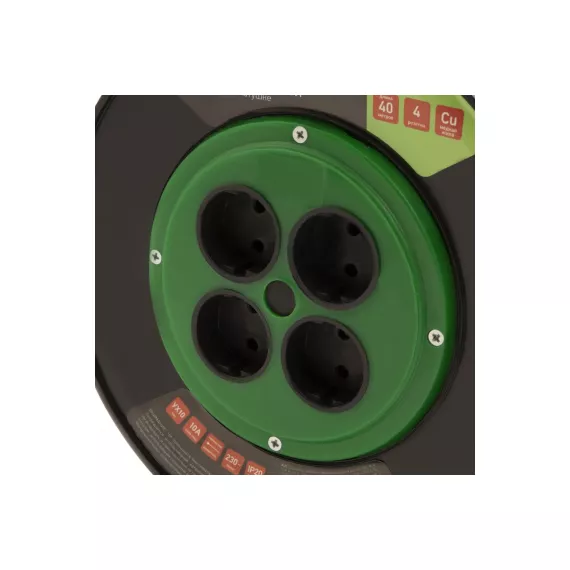 Силовой удлинитель на кабельной катушке Сибртех 4 розетки без заземления, ПВС, 40м, 2200 Вт 10А, тип УХ10 95848, изображение 2