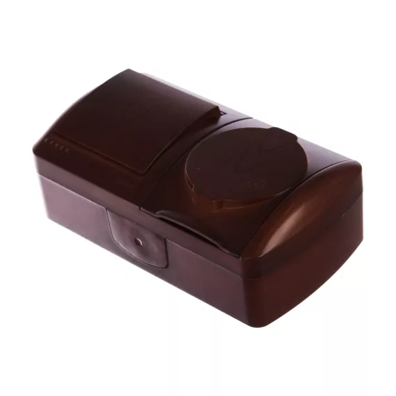 Выключатель и розетка Lezard NATA с заземлением, с крышкой, вишня, горизонтальный 710-0600-170, изображение 2