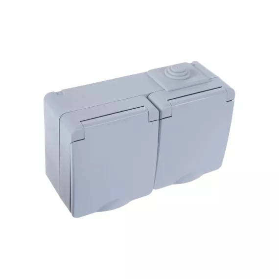 Горизонтальная розетка ЭРА 11260303 2х2PE, IP65, 16A, 250В, ОУ, серый Б0035991