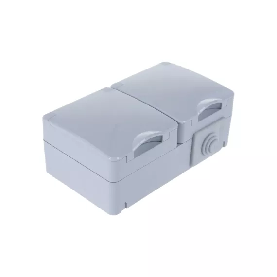 Горизонтальная розетка ЭРА 11260303 2х2PE, IP65, 16A, 250В, ОУ, серый Б0035991, изображение 2