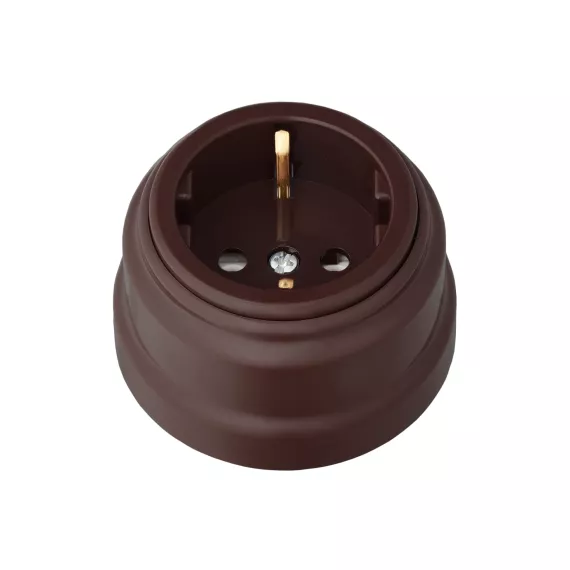 Розетка Bylectrica РА16-0202 1-местная с заз. контактом 16А ОУ, серия РЕТРО, шоколад