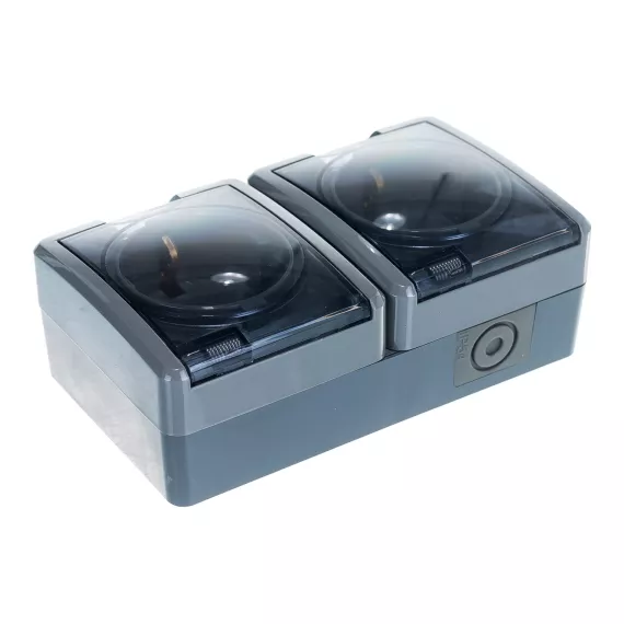 Розетка ЭРА Эксперт 11-2403-03 2х2P+E IP54, 16АХ-250В, ОУ, серый Б0020717