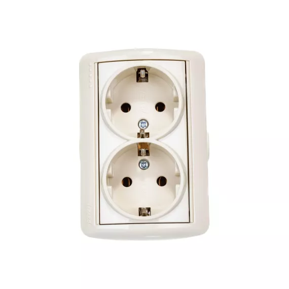 Розетка Lezard, NATA, двойная, с/з, закрытый корпус, керамика, кремовая, 710-0300-127