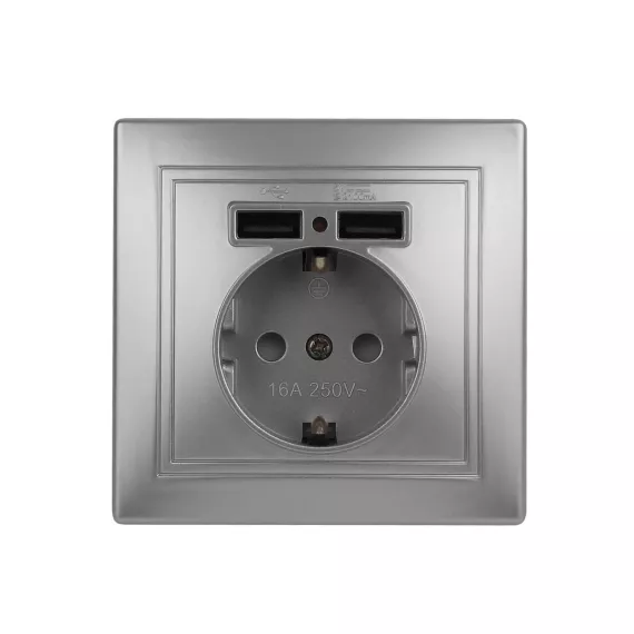 Розетка+USB Intro 141003 IP20, СУ, Plano, алюминий Б0043249