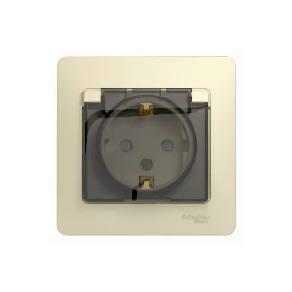 Одноместная розетка Schneider Electric СП Glossa 16А с защ. крышкой, защ. шторки с заземлением IP44 бежевая GSL000248