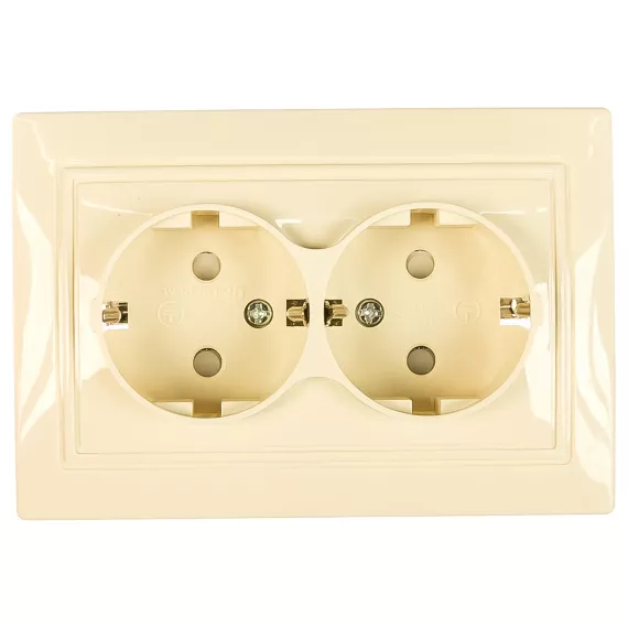 Двухместная розетка с/з з/ш UNIVersal Севиль слоновая кость ivory Б-С0050