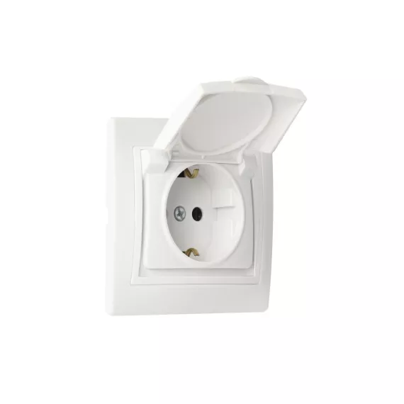 Розетка Smartbuy 1-местная с заземлением с крышкой 16А белая, керамика Венера SBE-01w-16-S1-1ZK-c