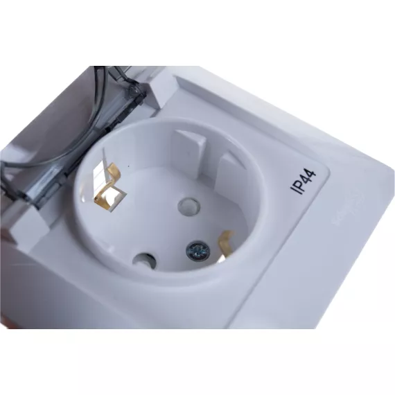 Одноместная розетка Schneider Electric СП Glossa 16А с защ. крышкой, защ. шторки, с заземлением IP44 белая GSL000148, изображение 2