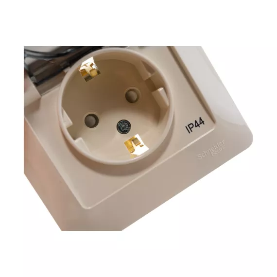 Одноместная розетка Schneider Electric СП Glossa 16А с защ. крышкой, защ. шторки с заземлением IP44 бежевая GSL000248, изображение 2