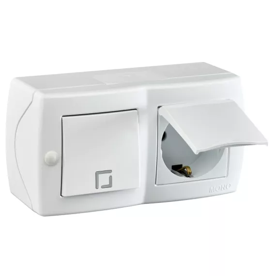 1-клавишный выключатель+розетка с крышкой с заземлением MONO ELECTRIC Octans, белый 104-010101-183