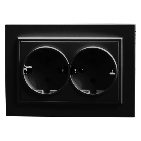 2-местная розетка STEKKER с заземлением PST16-9011-03, с защитной шторкой, 16А, серия Эрна, черный 39482