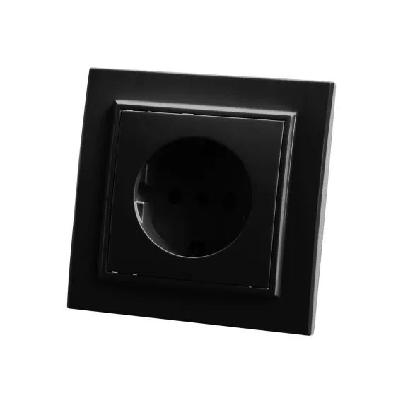 1-местная розетка STEKKER с заземлением, PST16-9013-03, 16А, с защитной шторкой, серия Эрна, черный 39479, изображение 2