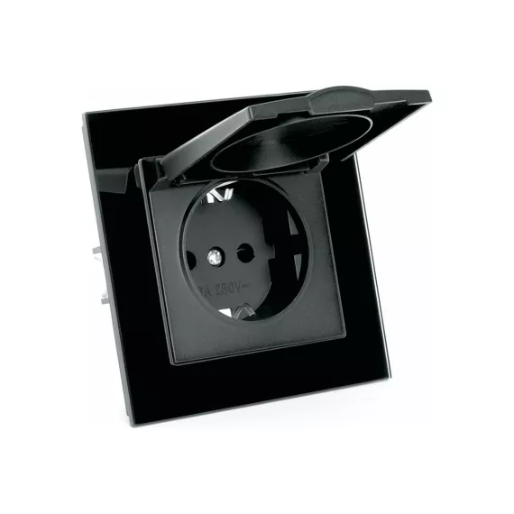 1-местная розетка STEKKER с крышкой с защитной шторкой с заземлением, 16А, Катрин, GLS16-7012-05, черный 39514
