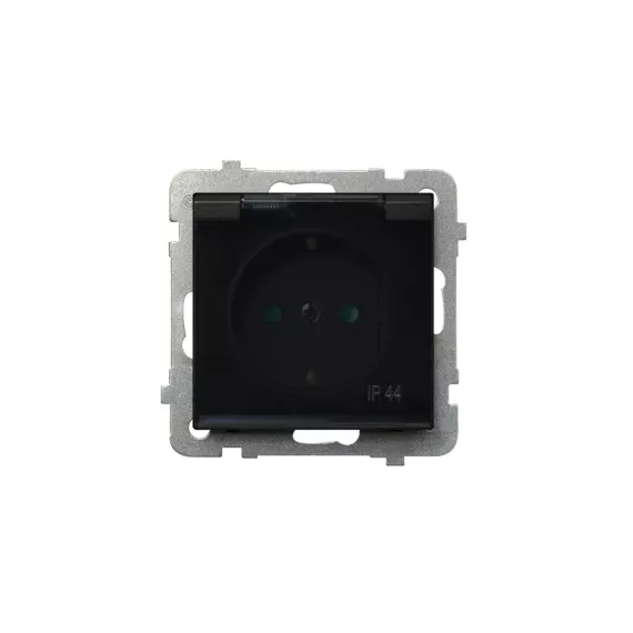 Розетка Ospel Sonata 1-ая с/з, IP44, Schuko, со шторками, без рамки, черный металлик GPH-1RSP/m/33/d