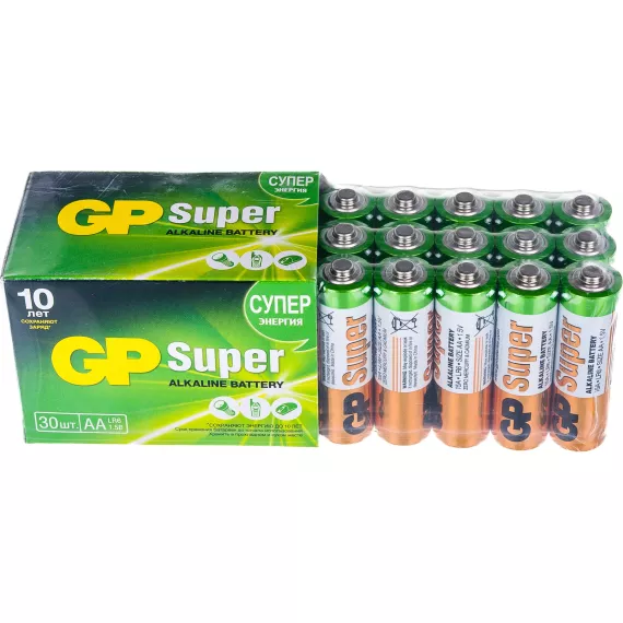 Алкалиновые батарейки GP АA 30 шт Super Alkaline 15А 15A-2CRVS30, изображение 2