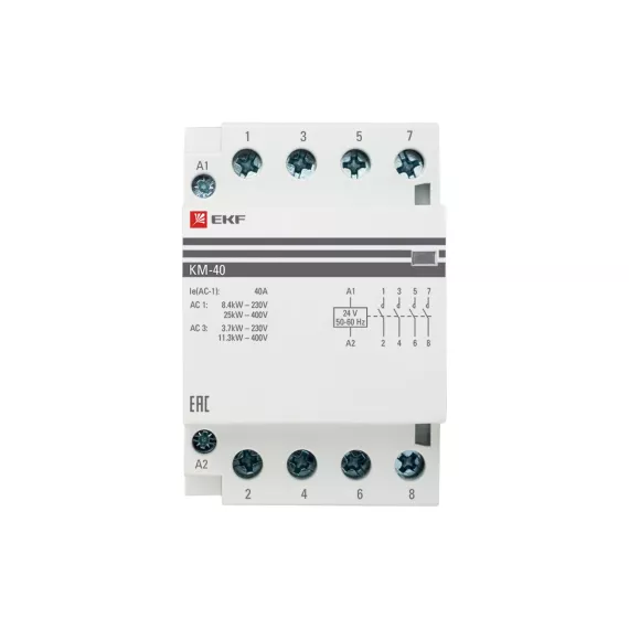 Модульный контактор EKF, КМ 40А 4NO 24В АС PROxima km-3-40-40-24v, изображение 2