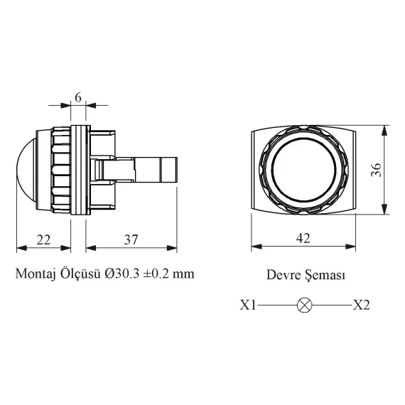 Сигнальная арматура Emas красная со светодиодом 12-30 В перем. и пост. тока, серии H, 30мм H060XK, изображение 2