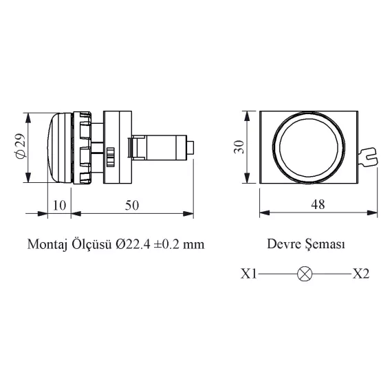 Сигнальная арматура Emas желтая со светодиодом 12-30 В перем. и пост. тока CM080XS, изображение 2