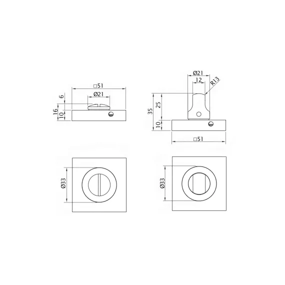 Поворотная кнопка DOORLOCK DL M08/SY SCB матированный хром, квадратная розетка, A=35-42мм, шток 5/8мм 73588, изображение 2