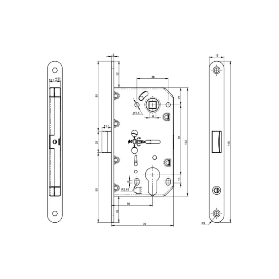 Корпус замка DOORLOCK DL431/50 PZ85 M полированная латунь, реверсивный, пластиковая защелка, II класс 75324, изображение 2