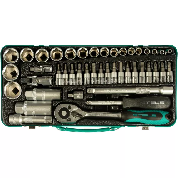 Набор торцевых головок с трещоткой, 1/4"и 3/8", 44 предм, STELS 13575, изображение 2