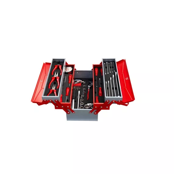 Раскладной ящик с инструментами для механиков IZELTAS металлический, 63 предмета, 190х420х200 8420005063